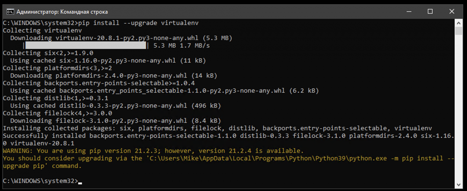 Install virtualenv. Install virtualenv