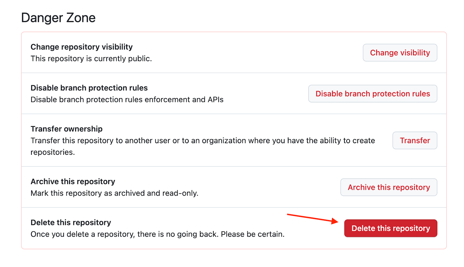 Удаление репозитория через веб-сайт GitHub