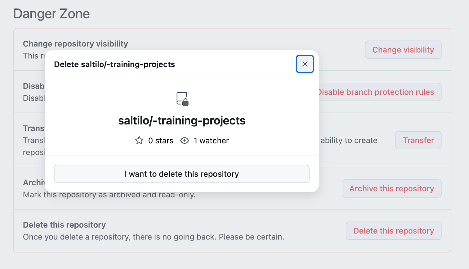 Удаление репозитория через веб-сайт GitHub
