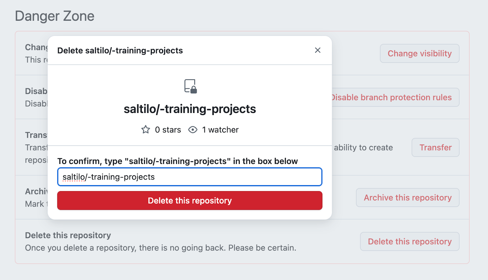 Удаление репозитория через веб-сайт GitHub