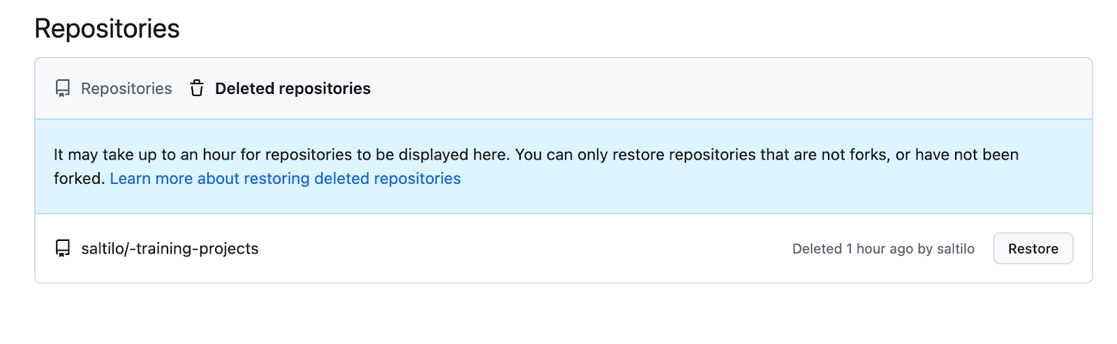 Как восстановить удалённый репозиторий