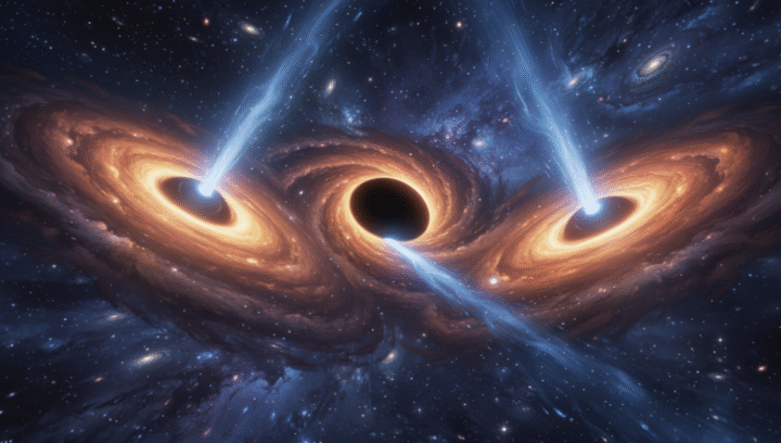 Астрономы нашли редчайшую тройку сверхмассивных чёрных дыр в сливающихся галактиках