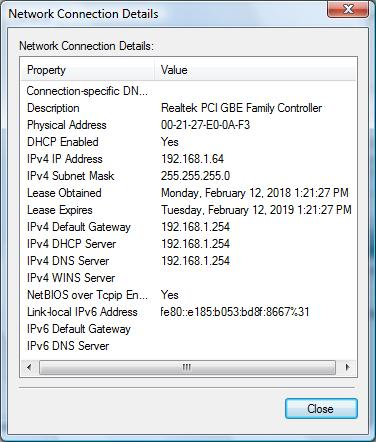 Клиент Windows: адрес получен автоматически (DHCP Enabled: Yes), и сервер выдал полный комплект: IP, маску и шлюз для выхода в интернет
