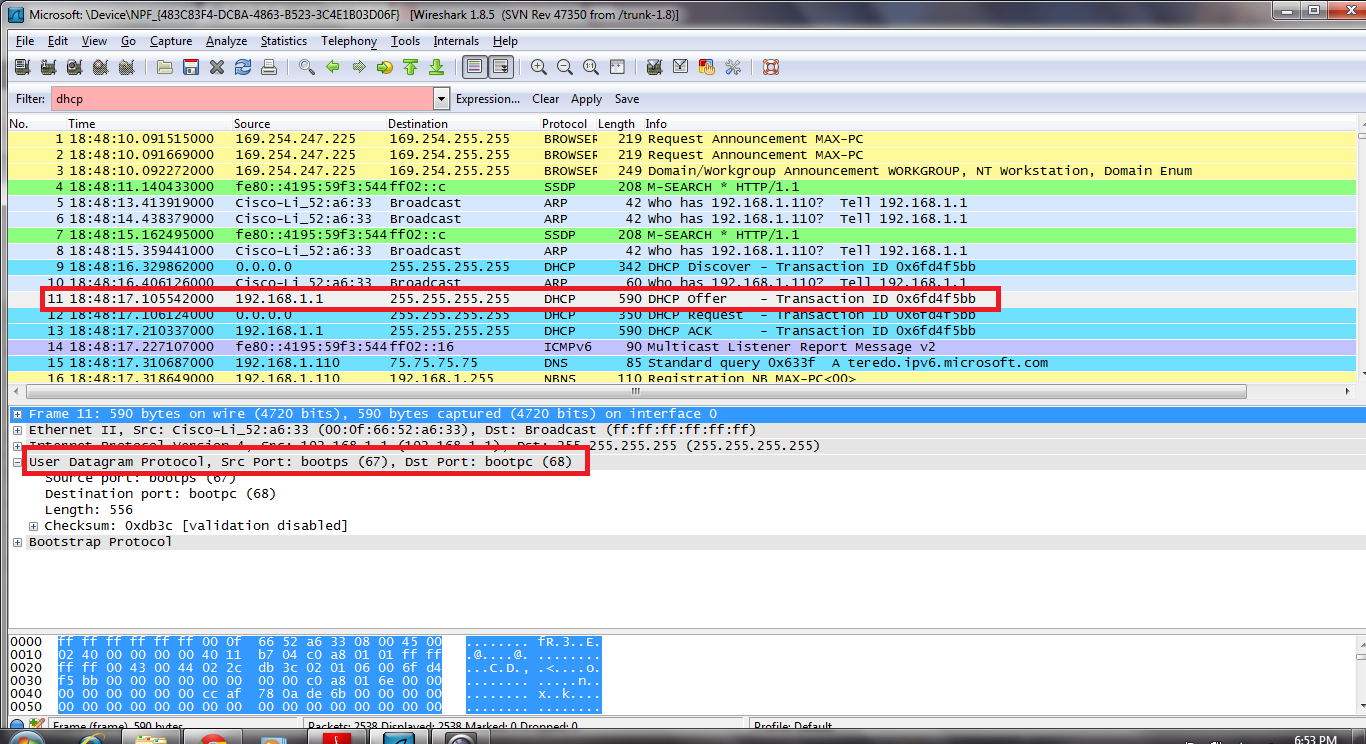 Перехват трафика в Wireshark в момент подключения