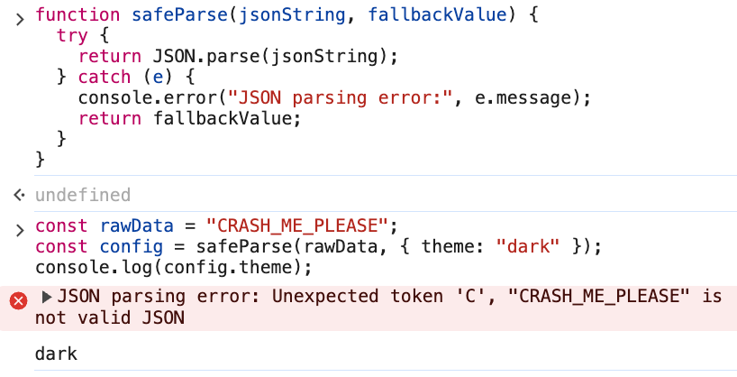 Обработка ошибок при работе с JSON (JSON.parse)