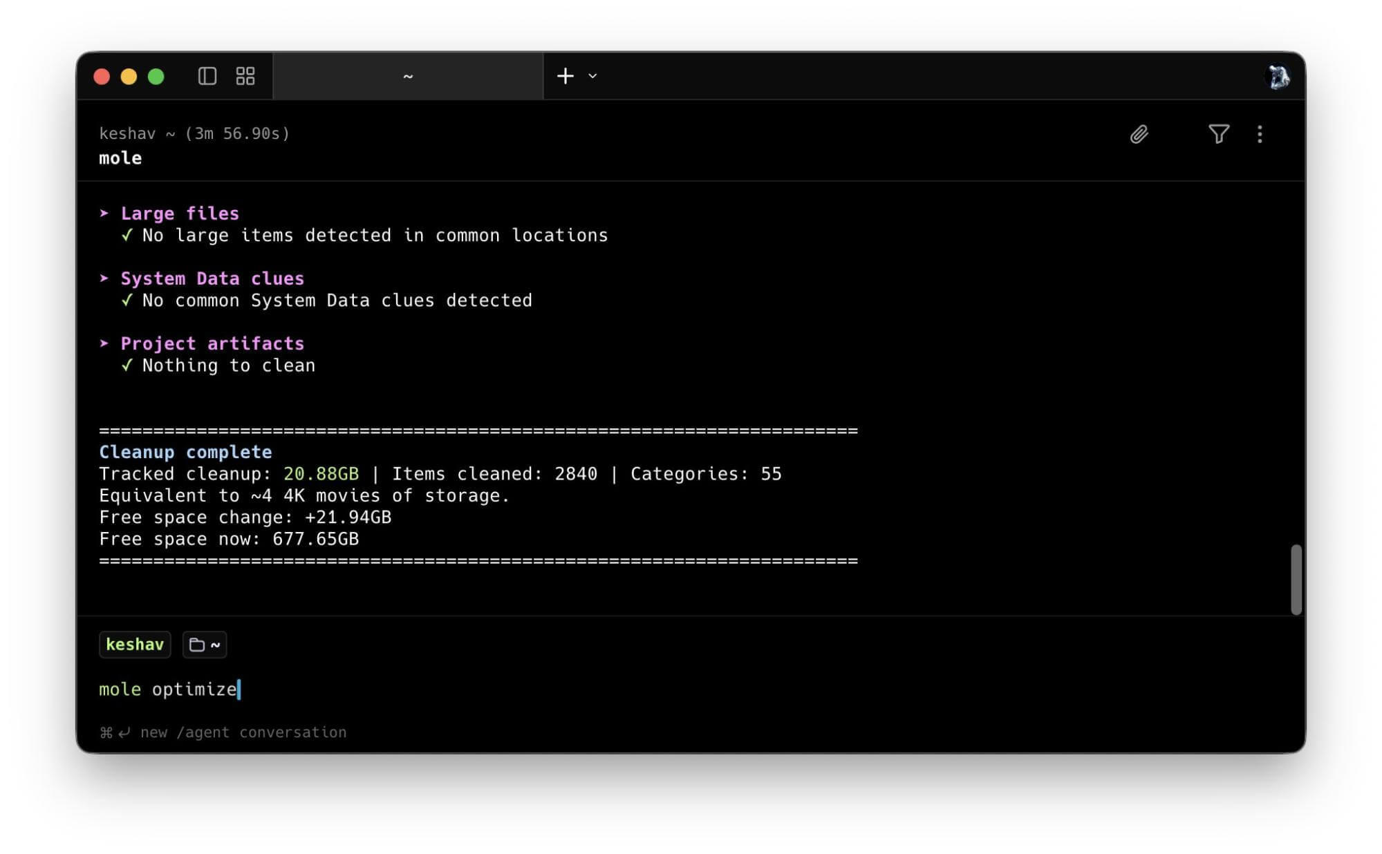 Mole: для очистки Mac из терминала