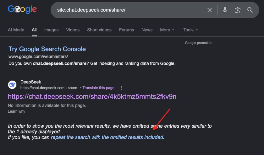 Чаты пользователей DeepSeek попали в Google Поиск