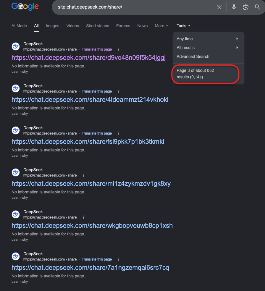 Чаты пользователей DeepSeek попали в Google Поиск