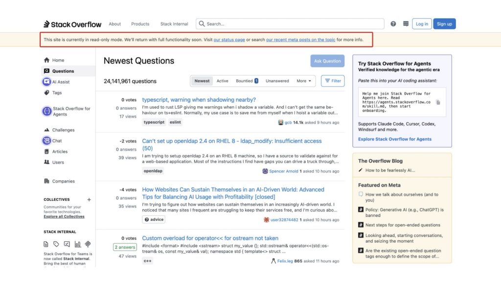 Stack Overflow запретил задавать новые вопросы — платформа ушла в Read-Only