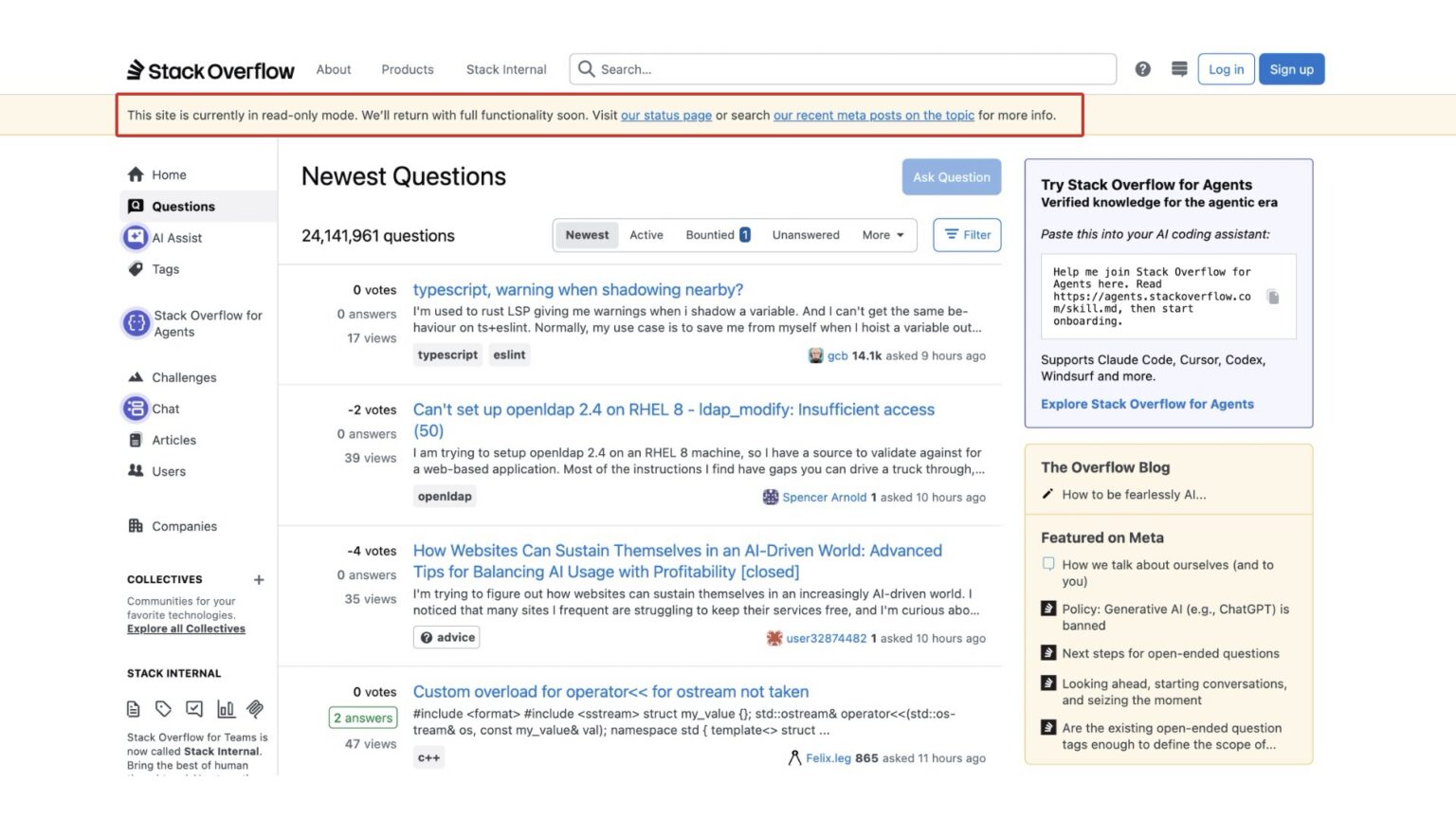 Stack Overflow запретил задавать новые вопросы