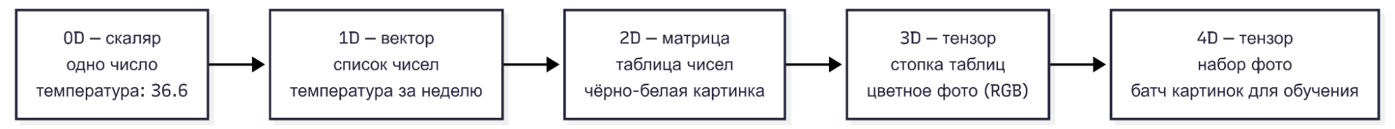 Размерности тензоров